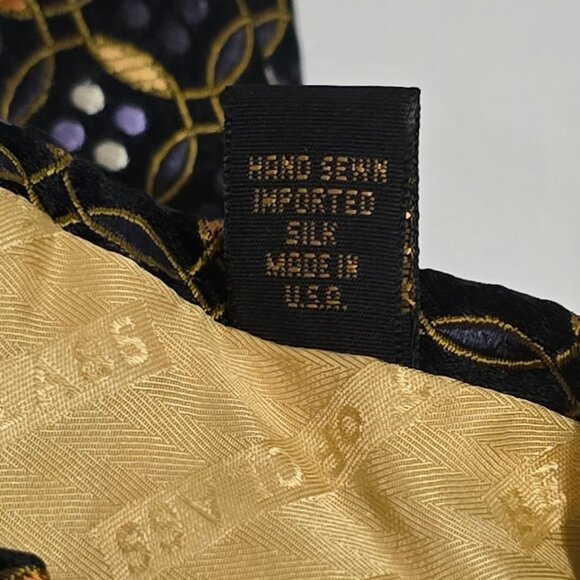 Robert Talbott Best of Class Silk USA Necktie Black Gold Blue Silver Geo 60" - Picture 7 of 7